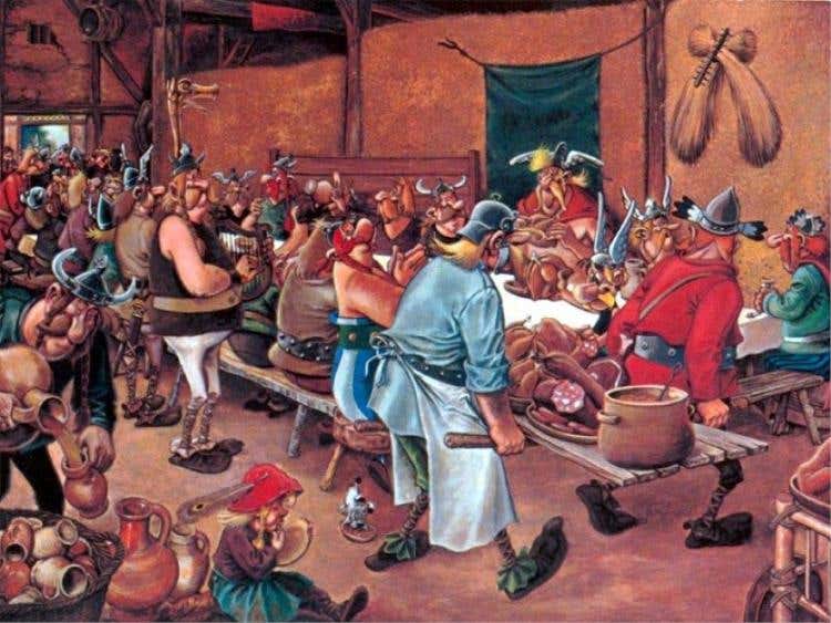 I banchetti a base di arrosti giganteschi sono uno dei momenti topici di ogni avventura di Asterix